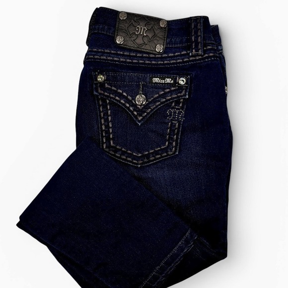 Miss Me Denim - Miss Me Signature Skinny Jeans Womens 30 Dark Wash Low Rise Flap Pocket Stretch‎